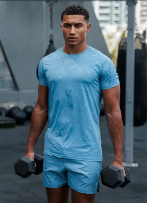 Gym King Debossed Camo SS Tee - Coastal Blue Vegan