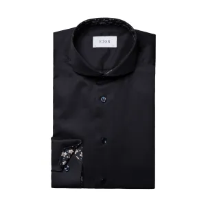 handmade touch Minimalist Design Eton - Slim Fit Floral Trim Shirt in Navy