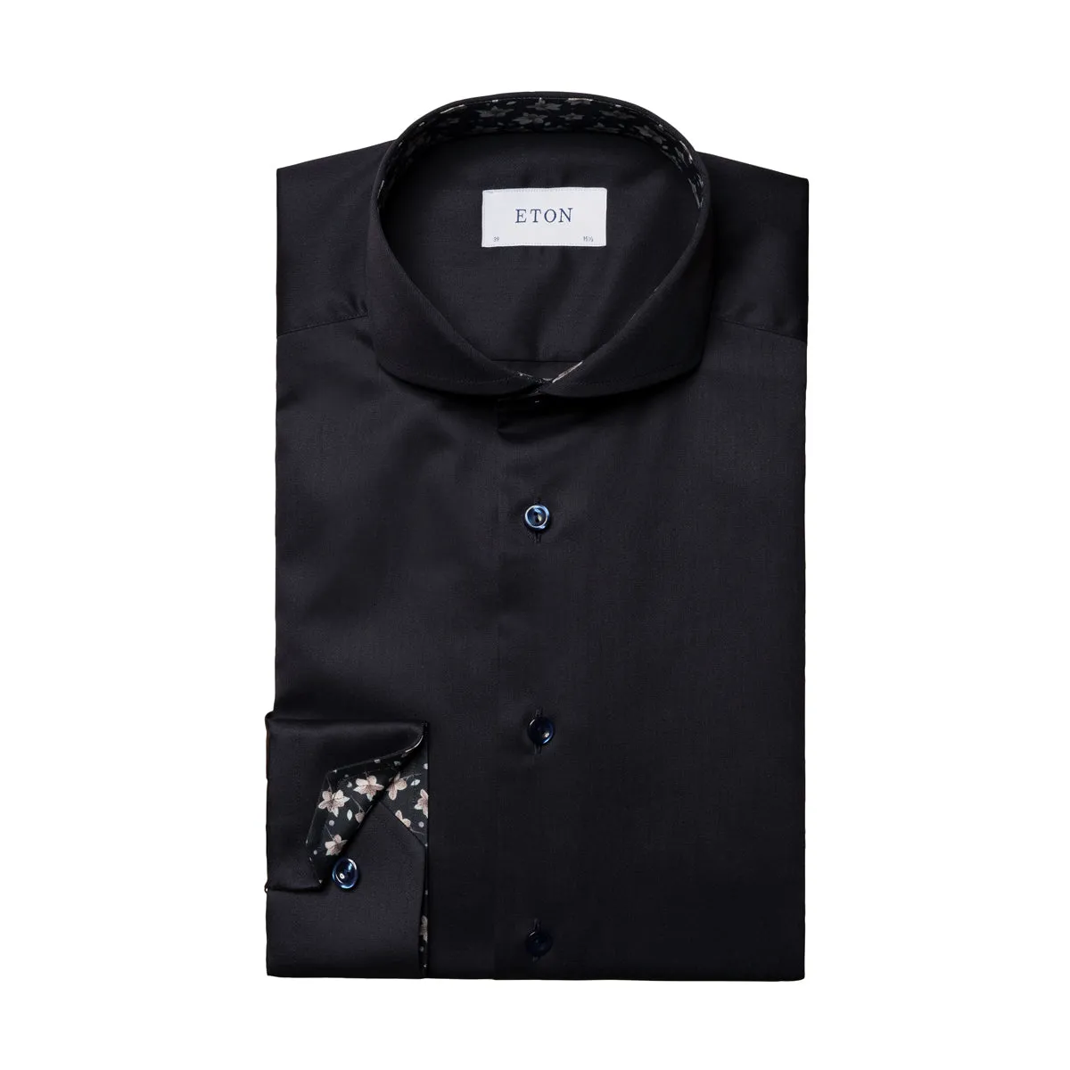 handmade touch Minimalist Design Eton - Slim Fit Floral Trim Shirt in Navy