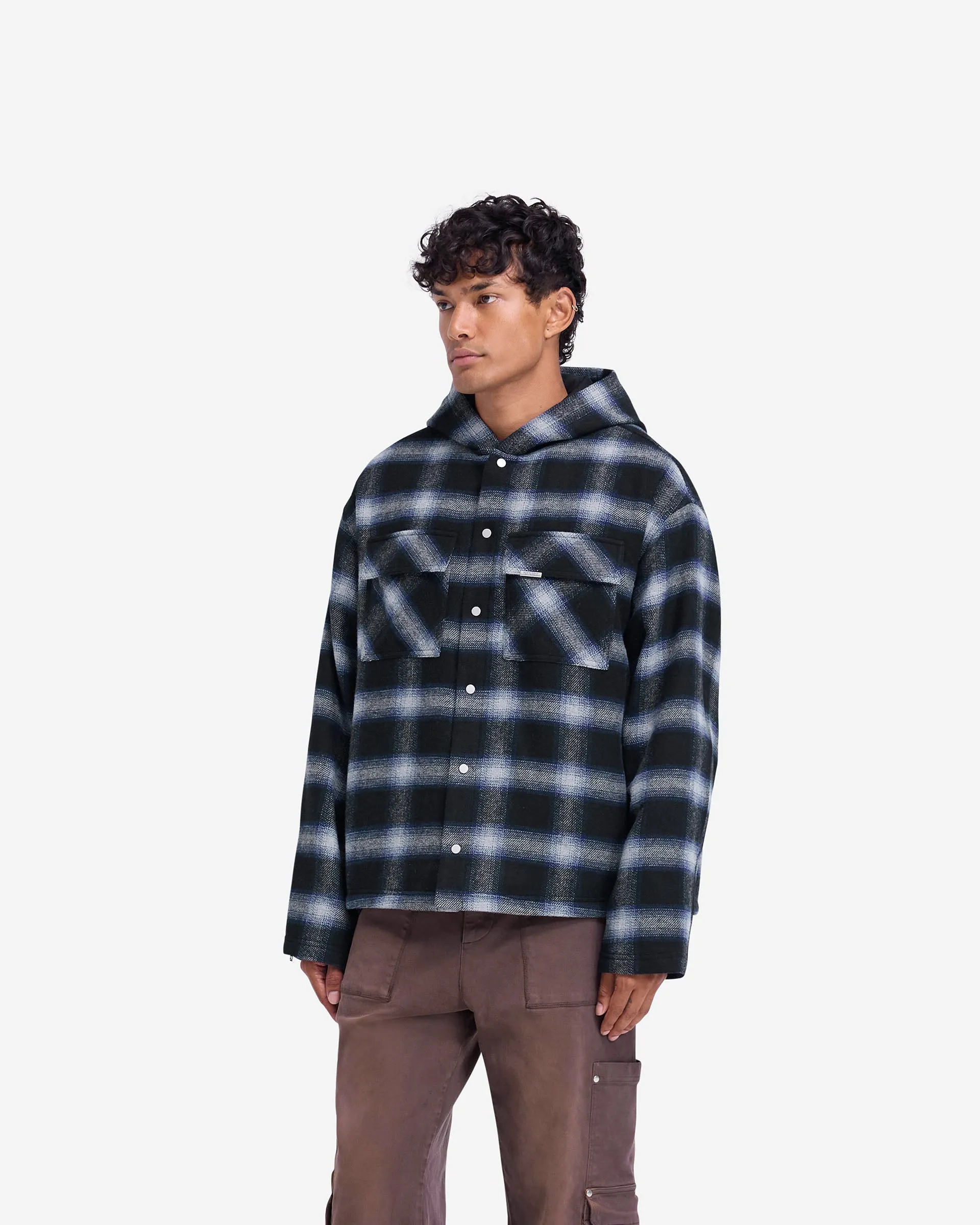 Non Static Finish Hypoallergenic Lining Hooded Overshirt - Midnight Navy