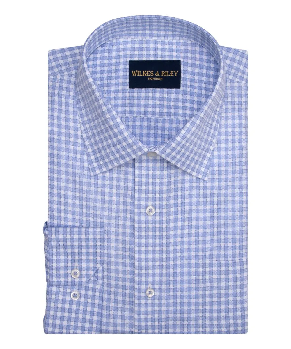 Blue Queens oxford Check Non-Iron Dress Shirt -  Spread Collar Light Wear
