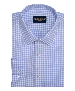 Blue Queens oxford Check Non-Iron Dress Shirt -  Spread Collar High-Quality Material Light Wear