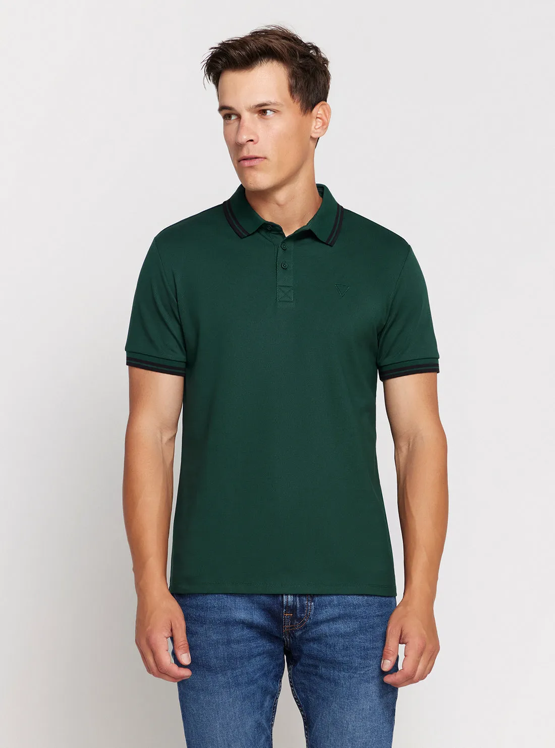 long sleeved Green Short Sleeve Pique Polo Shirt