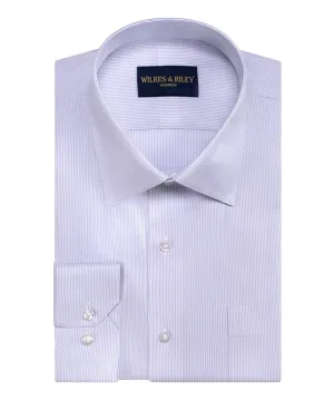 Twill Weave Grey Stripe Spread Collar Non-Iron Twill Dress Shirt