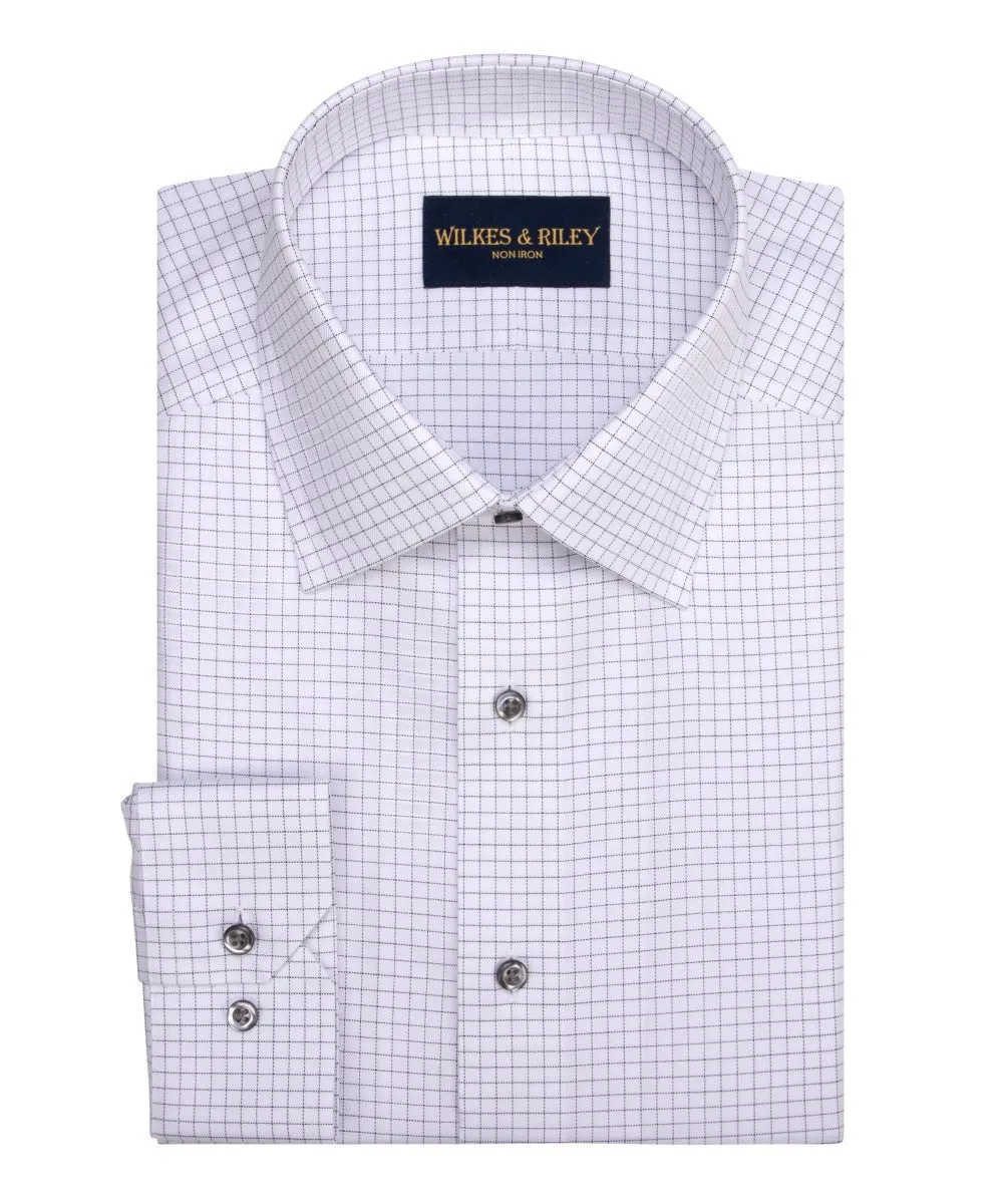 Classic Color Grey Twill Check Spread Collar Non-Iron Dress Shirt