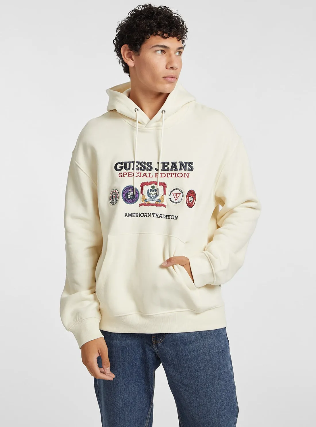 Guess Jeans Beige Hoodie Jumper Office Casual