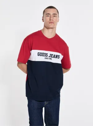 Guess Jeans Eco Blue Oversized Striped T-Shirt Thermoregulating Fabric