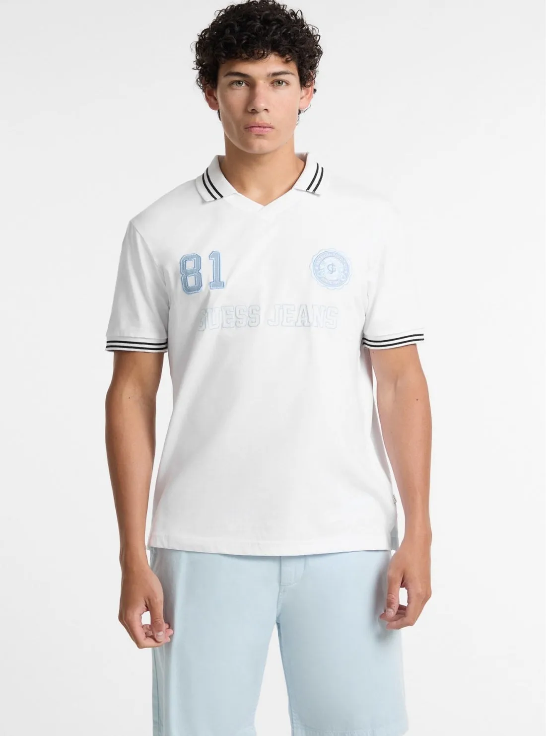 Guess Jeans Eco White Soccer Polo T-Shirt Relaxed and Comfy