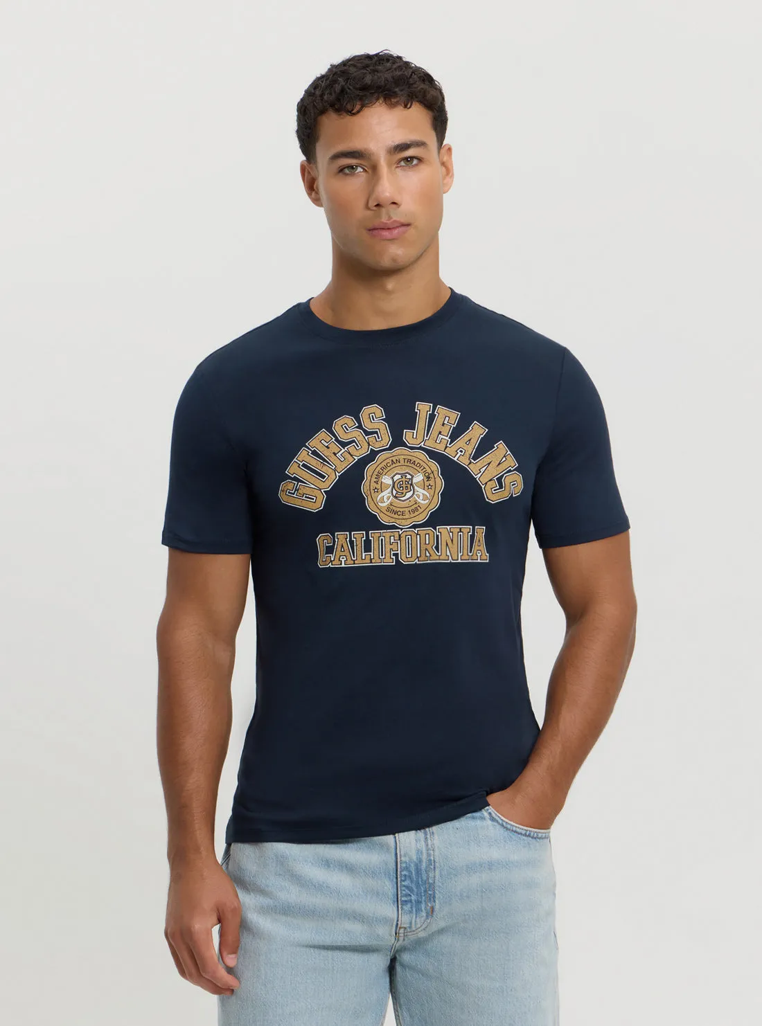 Indoor Event sporty and comfortable Guess Jeans Navy Printed T-Shirt