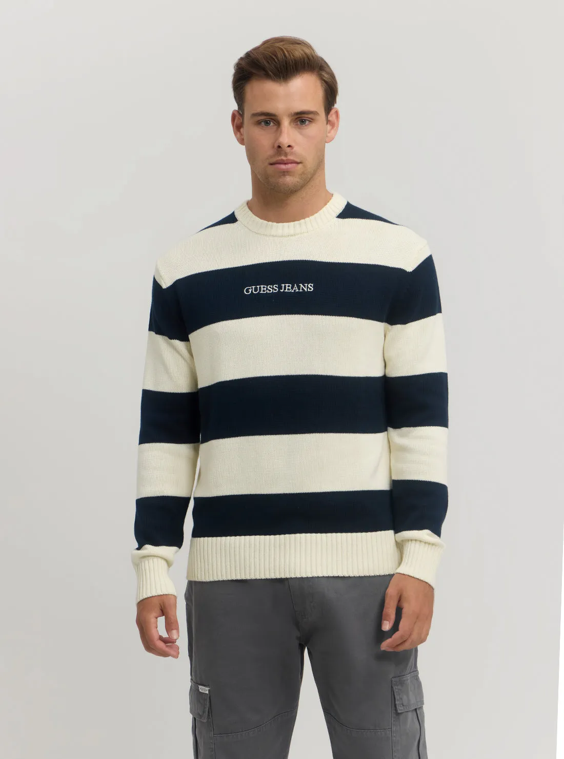 Guess Jeans Navy Striped Knit Jumper product shoe support Comfort Apparel