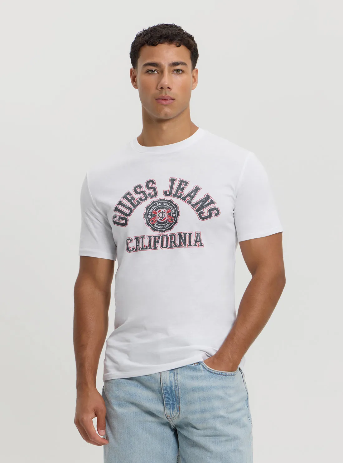 Zero Waste Production Guess Jeans White Slim Printed Tee