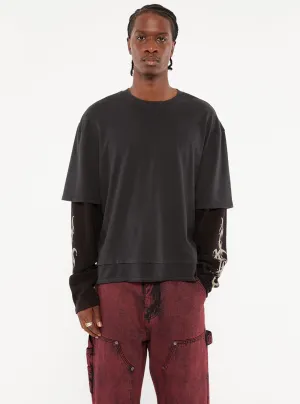 GUESS Originals Black Long Sleeve T-Shirt Stretch Material Versatile Option