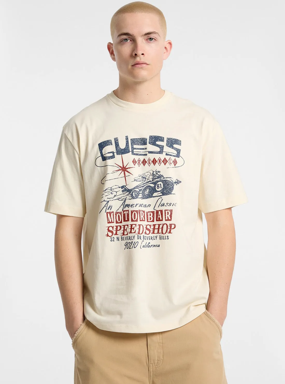 Guess Originals Eco Beige Printed Muscle T-Shirt Practical Design