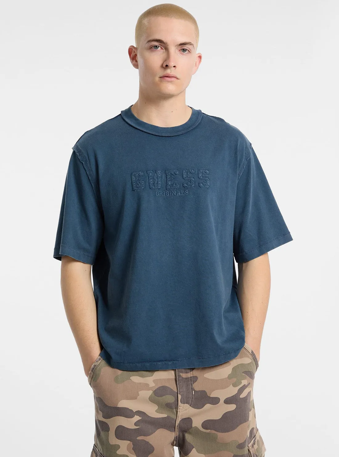 Guess Originals Eco Blue Appliqu?? Boxy T-Shirt spandex blend