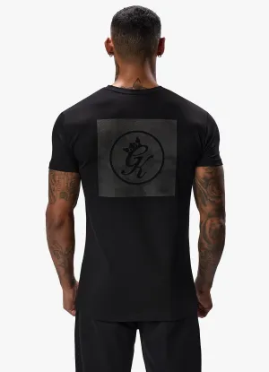 Gym King Box Logo Jersey Tee - Black Raw Hem Finish Soft Stretch Fit