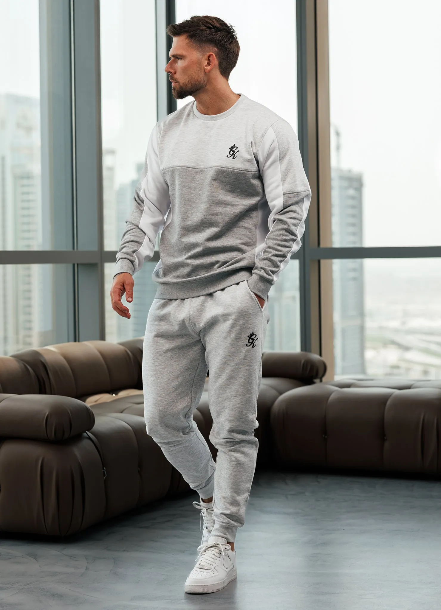 Gym King Contrast Panel Crew - Snow Marl/Grey Marl Snug Fit product running suitability
