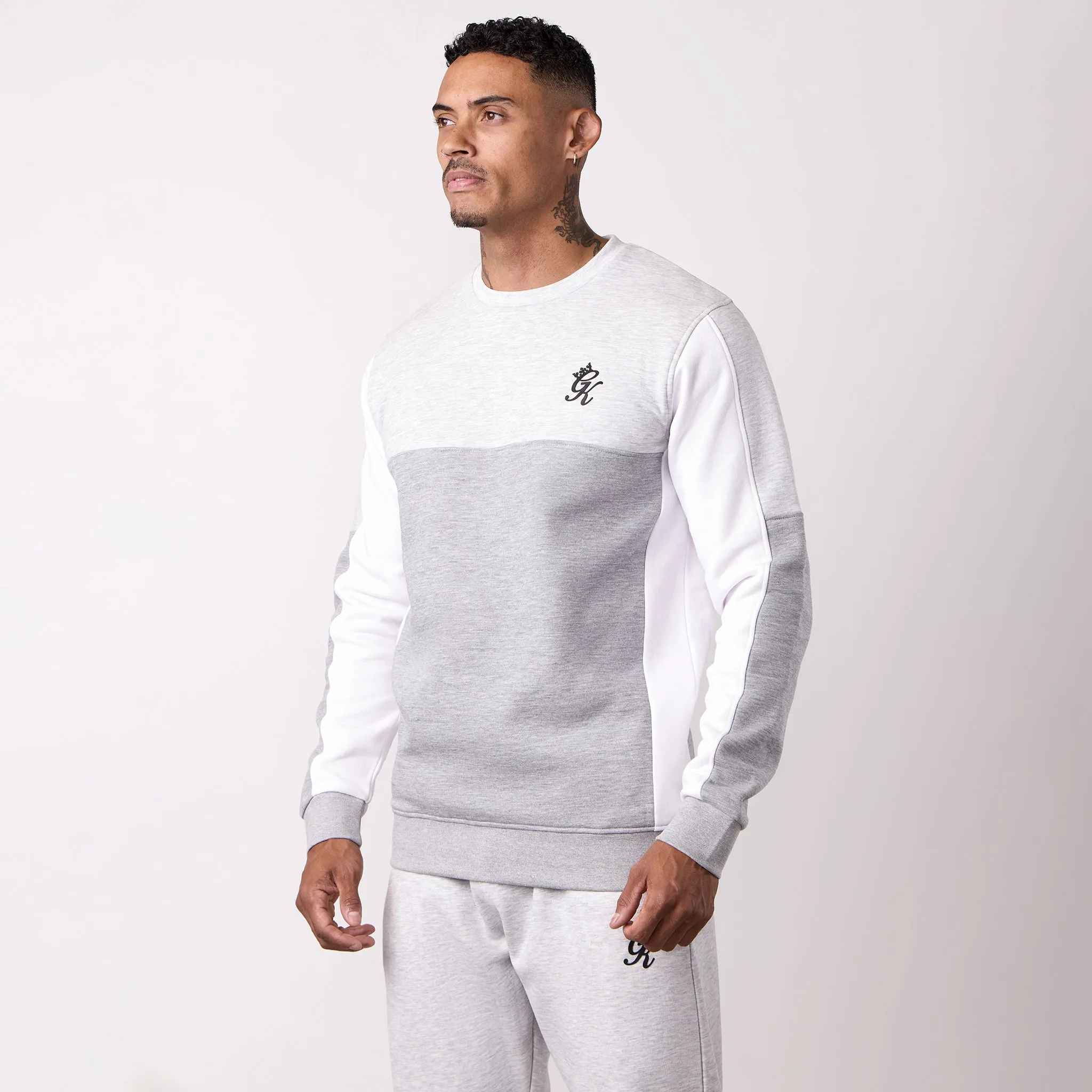 product tweed warmth Gym King Contrast Panel Crew - Snow Marl/Grey Marl