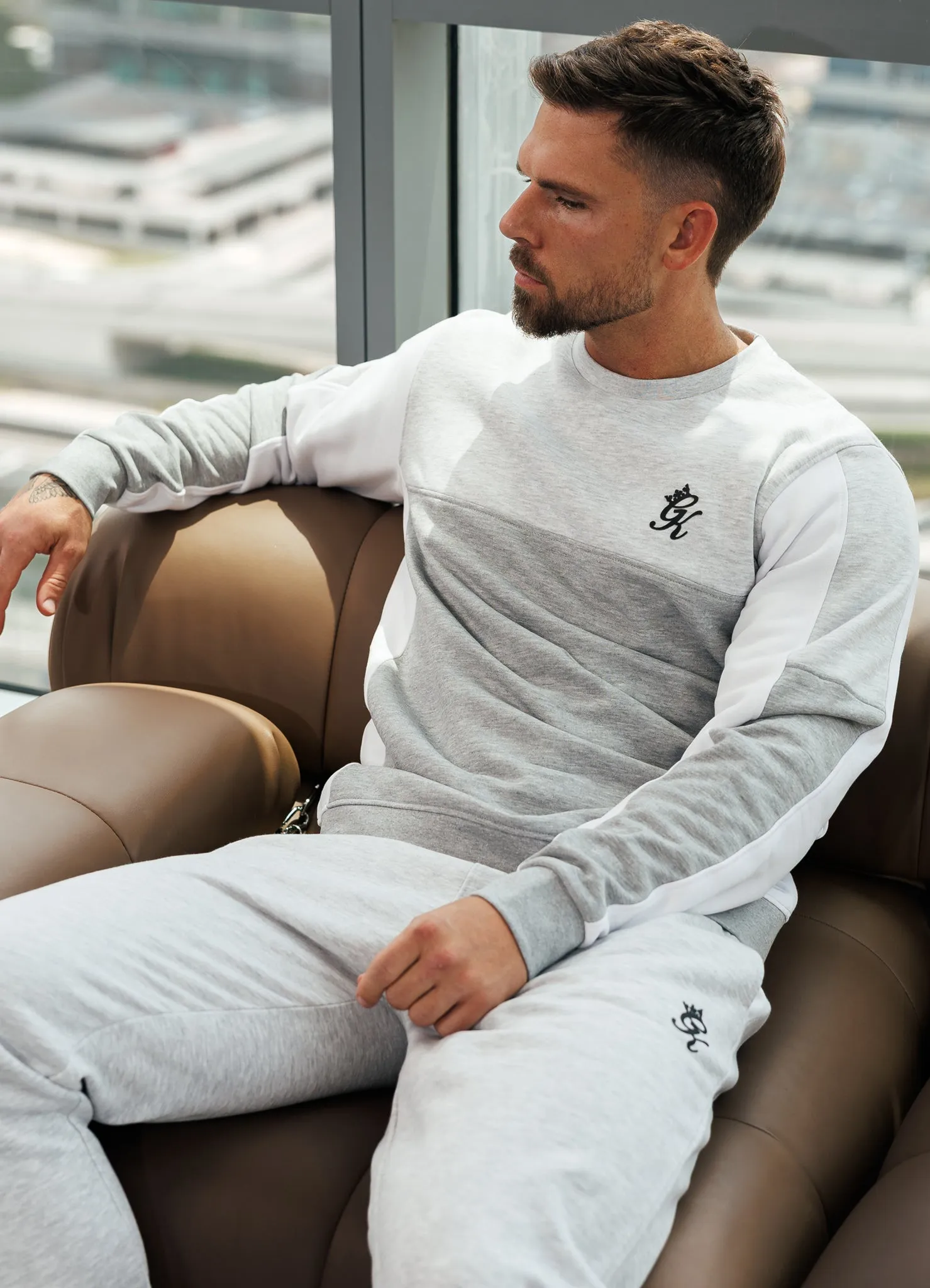 Gym King Contrast Panel Crew - Snow Marl/Grey Marl product cycling suitable endurance Trendy Fashion