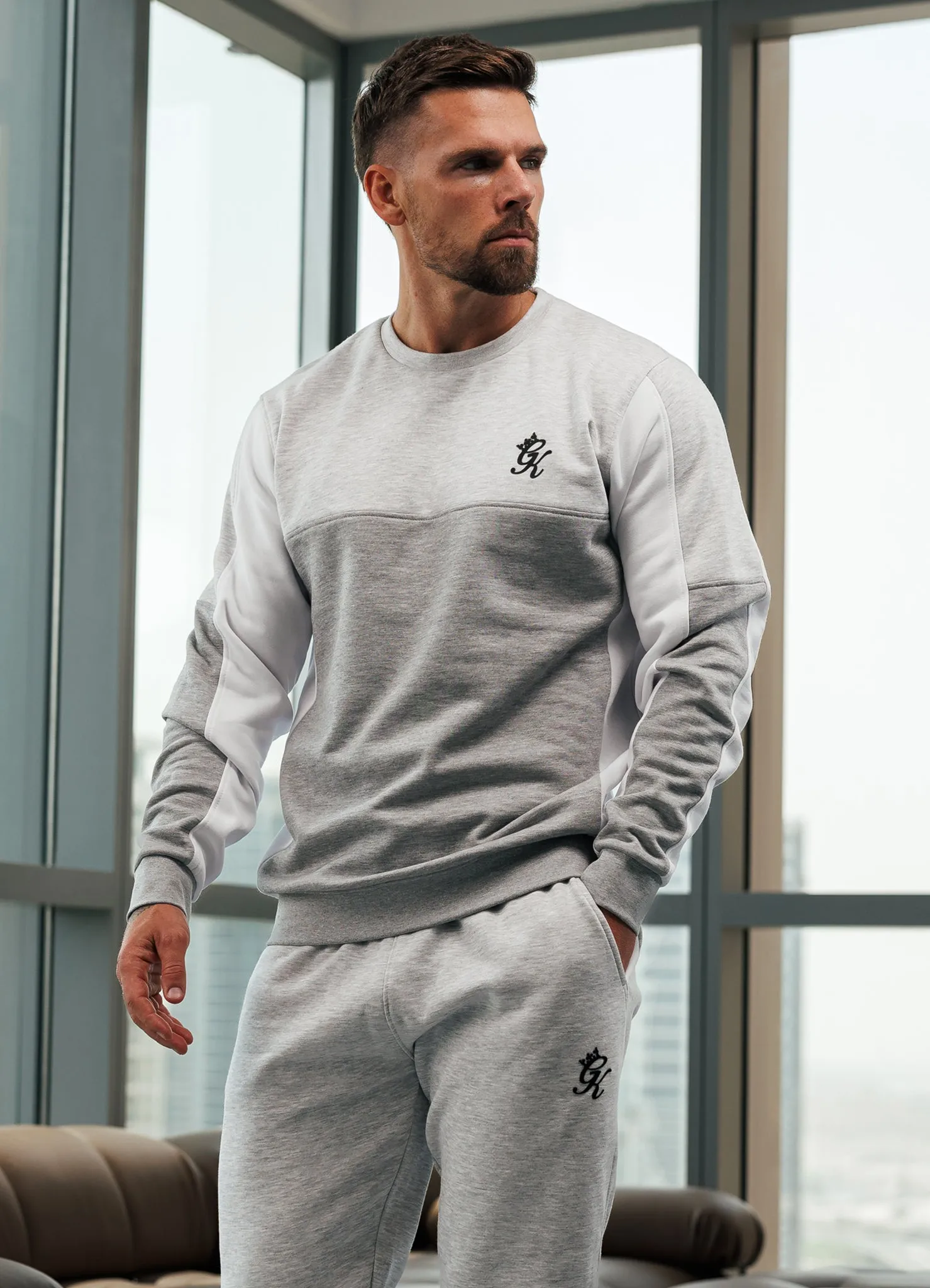 Product improvement Gym King Contrast Panel Crew - Snow Marl/Grey Marl