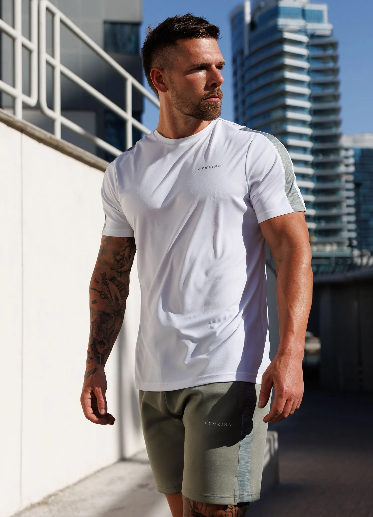 Gym King Core Plus Poly 2.0 Tee - White/Soft Khaki Slim Fit Cut Lightweight Material