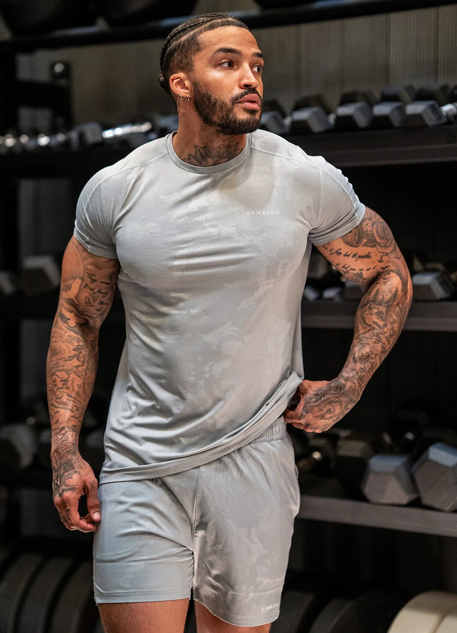 Easy Wear Casual Flex Gym King Debossed Camo SS Tee - Cloudy Grey