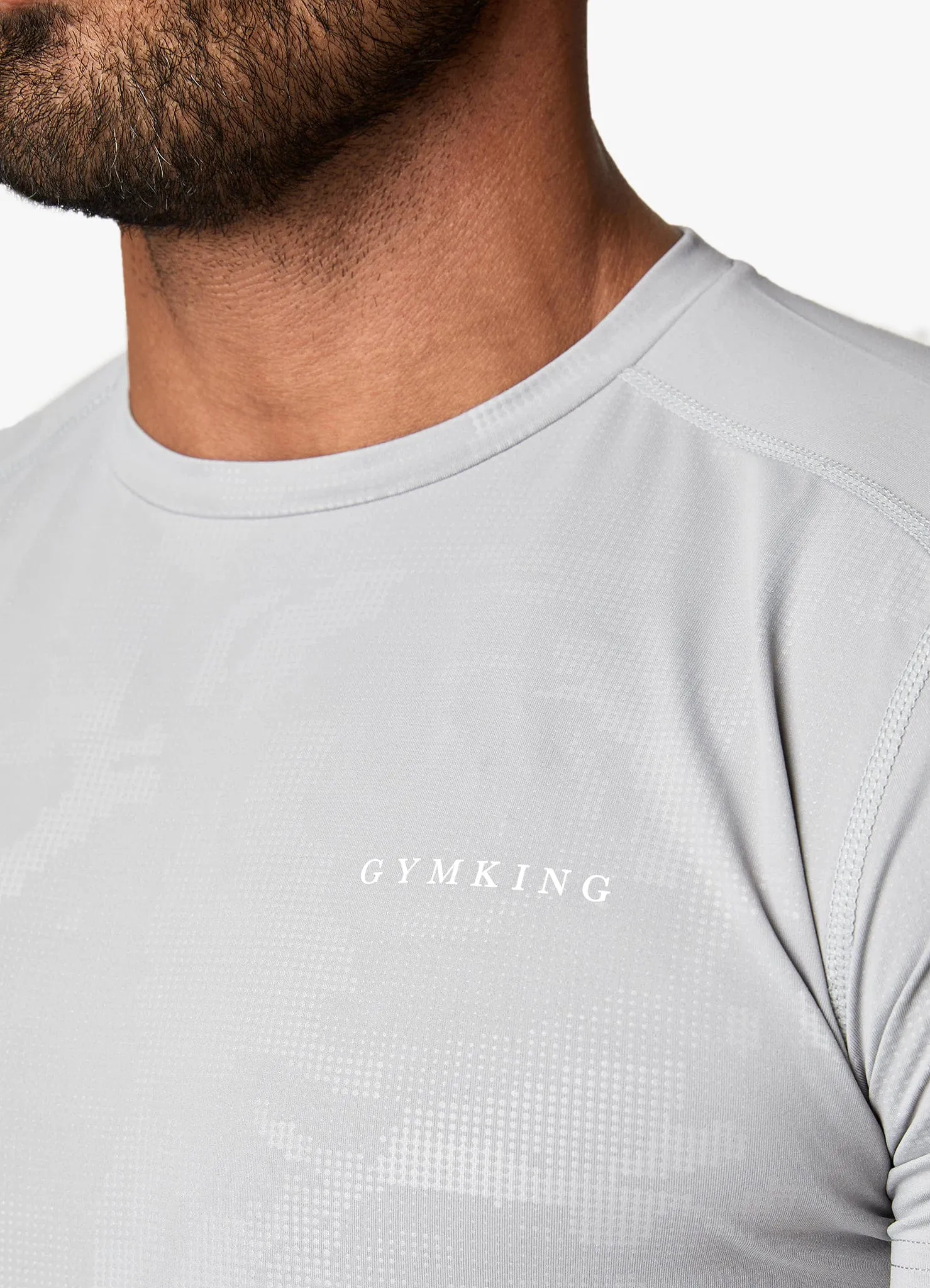 Gym King Debossed Camo SS Tee - Cloudy Grey Vintage Wash Effect Casual Essentials