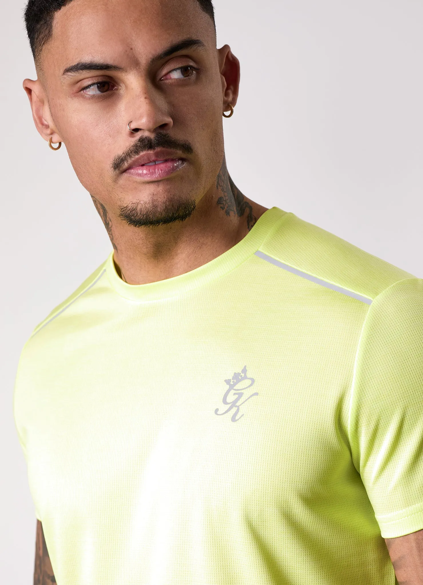 Gym King Element Tee - Sherbert Lime Marl Collared formality Layered Hem Detail