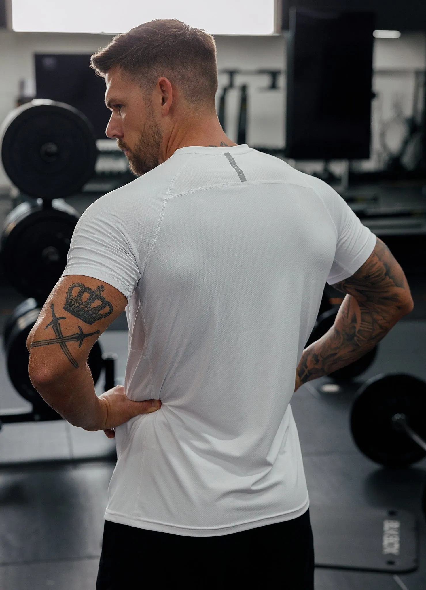 Gym King Energy Linear Tee - White Sporty Layer Quality Fabric