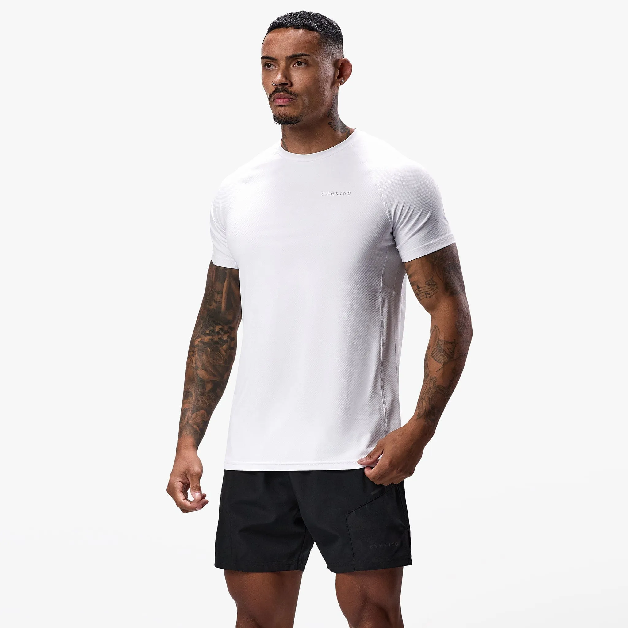 Gym King Energy Linear Tee - White Moisture Wicking Fabric Simple and Light