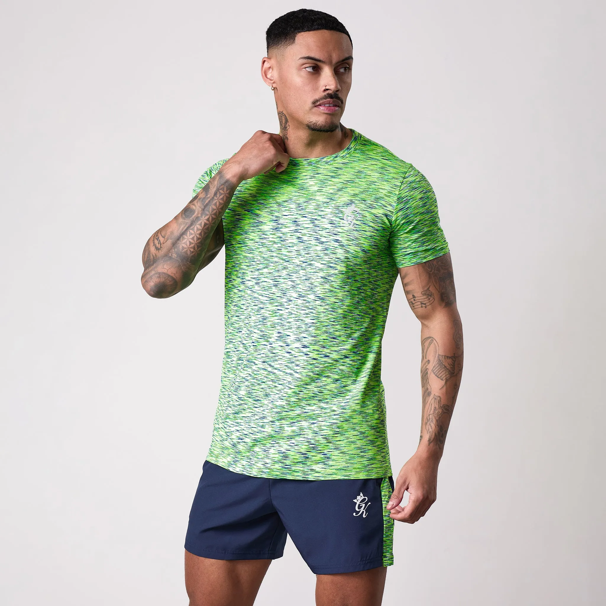 Gym King Energy Seamless Space Dye Tee - Lime/Navy Grindle LayeredSleeveConstruction