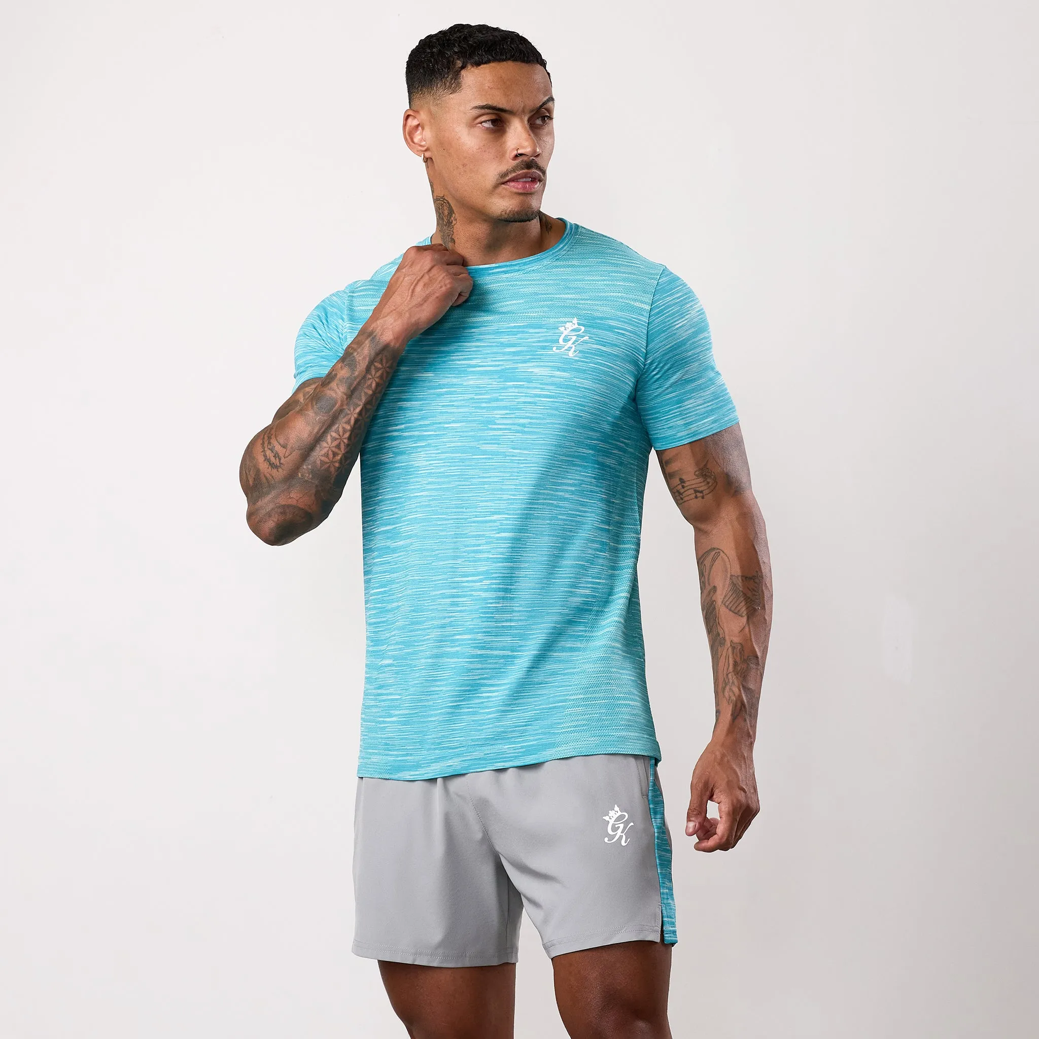 Gym King Energy Seamless Space Dye Tee - Ocean Blue Multi graduation Fashionable Layer
