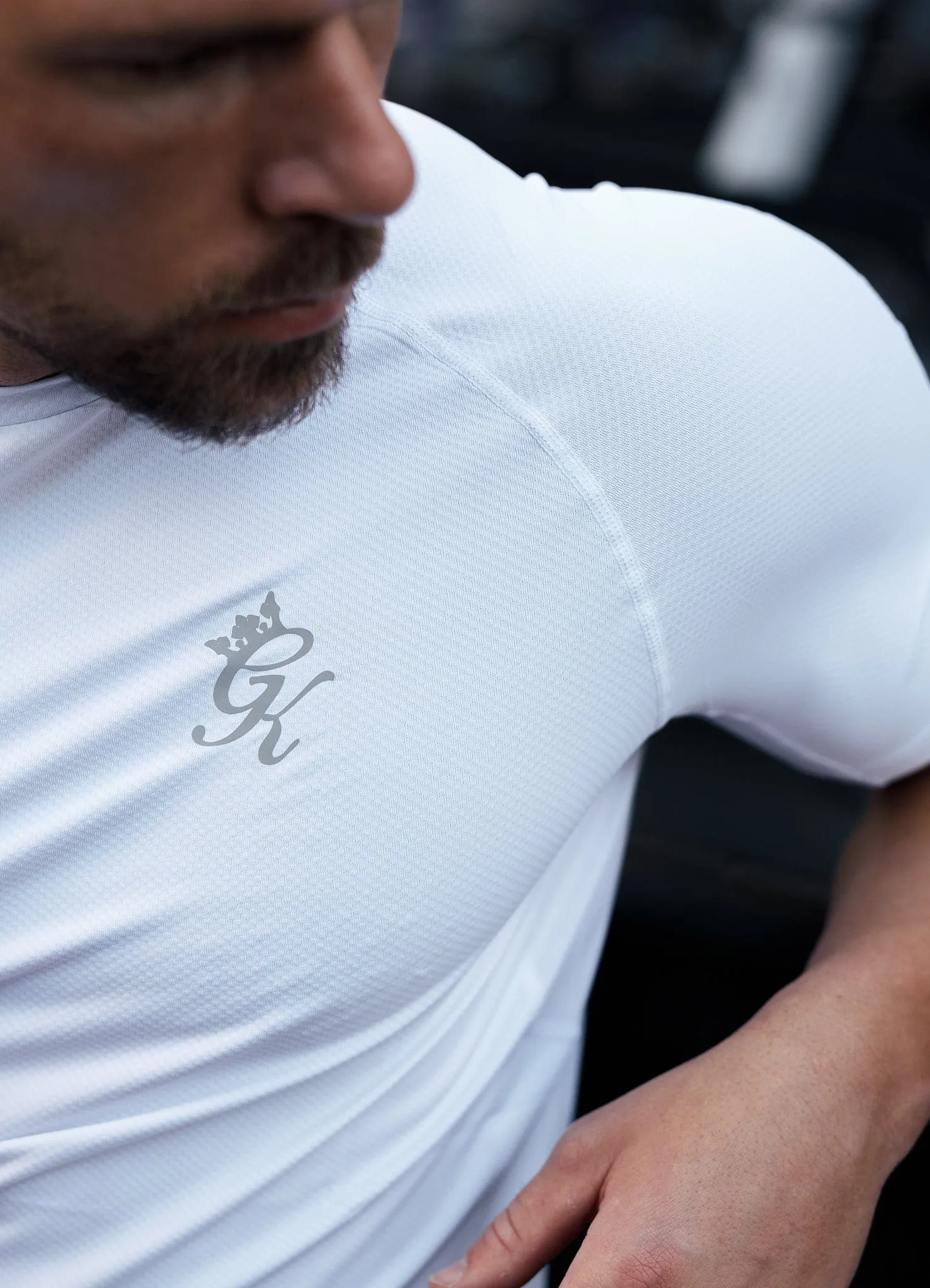 Gym King Energy Tee - White Breathable Stretch Sublimation Printed Collar
