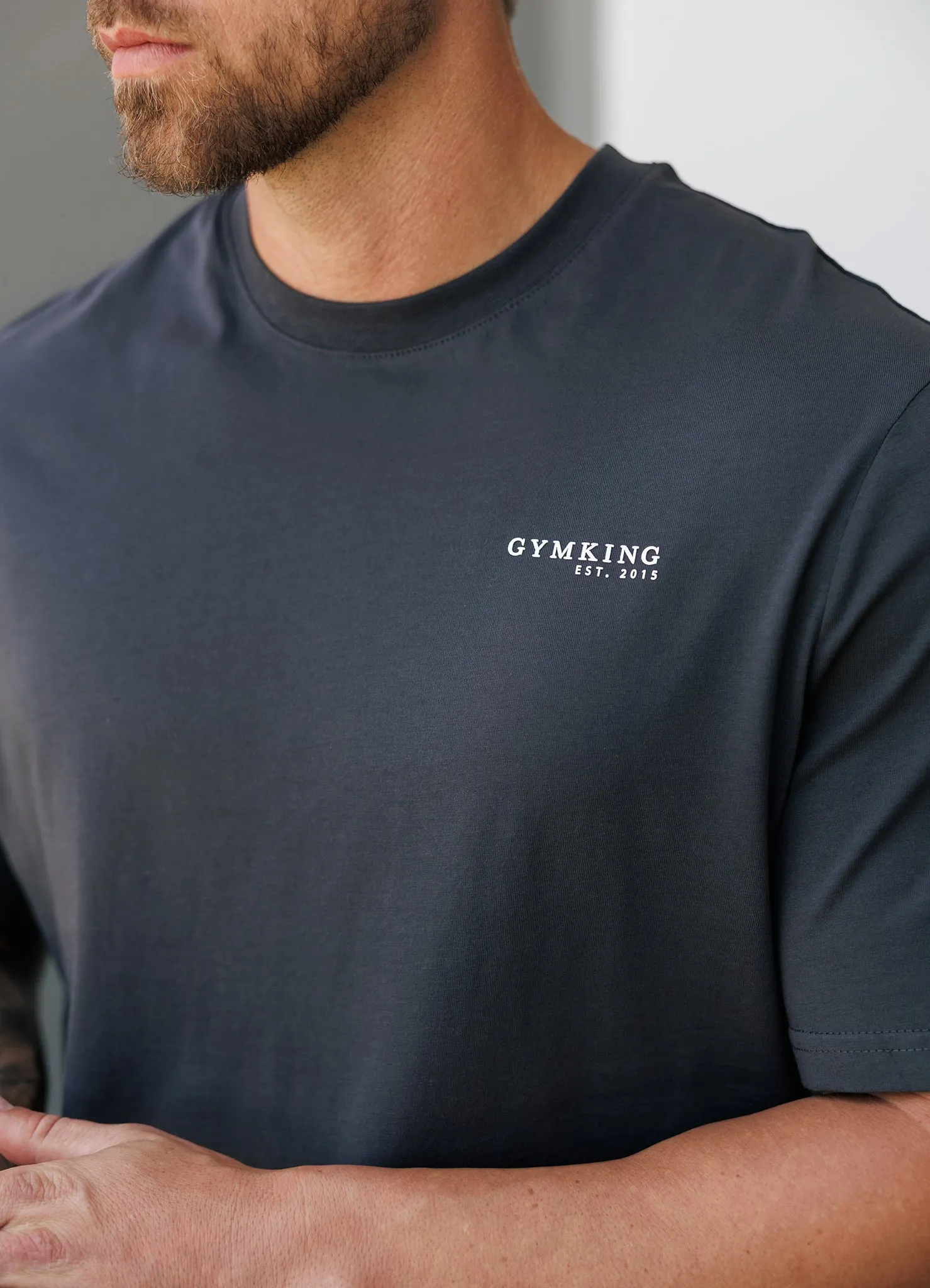 Gym King Established Regular Fit Tee - Pewter/White Slim Fit Wear