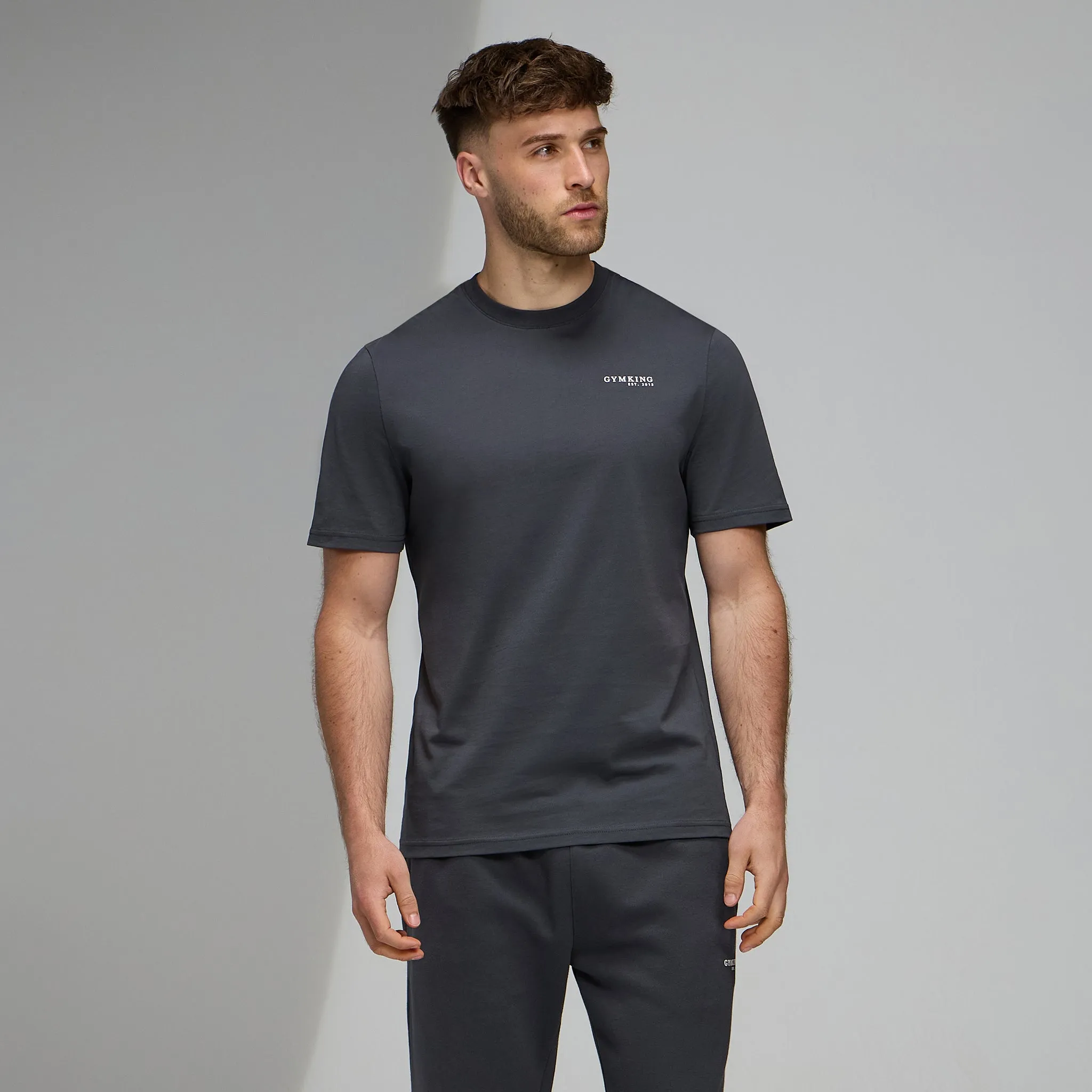 Gym King Established Regular Fit Tee - Pewter/White Stretch Jersey Knit Daily Outfit Style