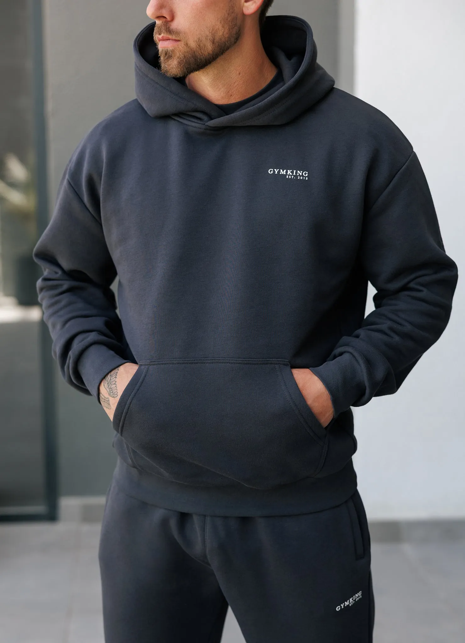 No pockets Gym King Established Relaxed Fit Hood - Pewter/White