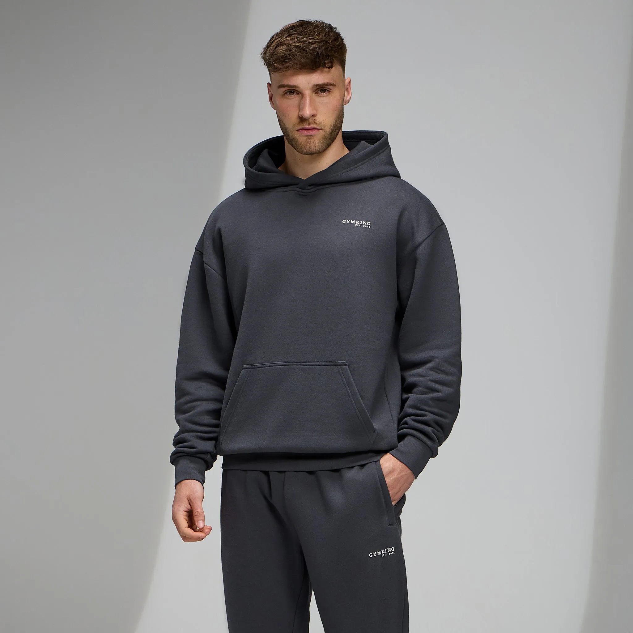 Gym King Established Relaxed Fit Hood - Pewter/White Cozy Street Style