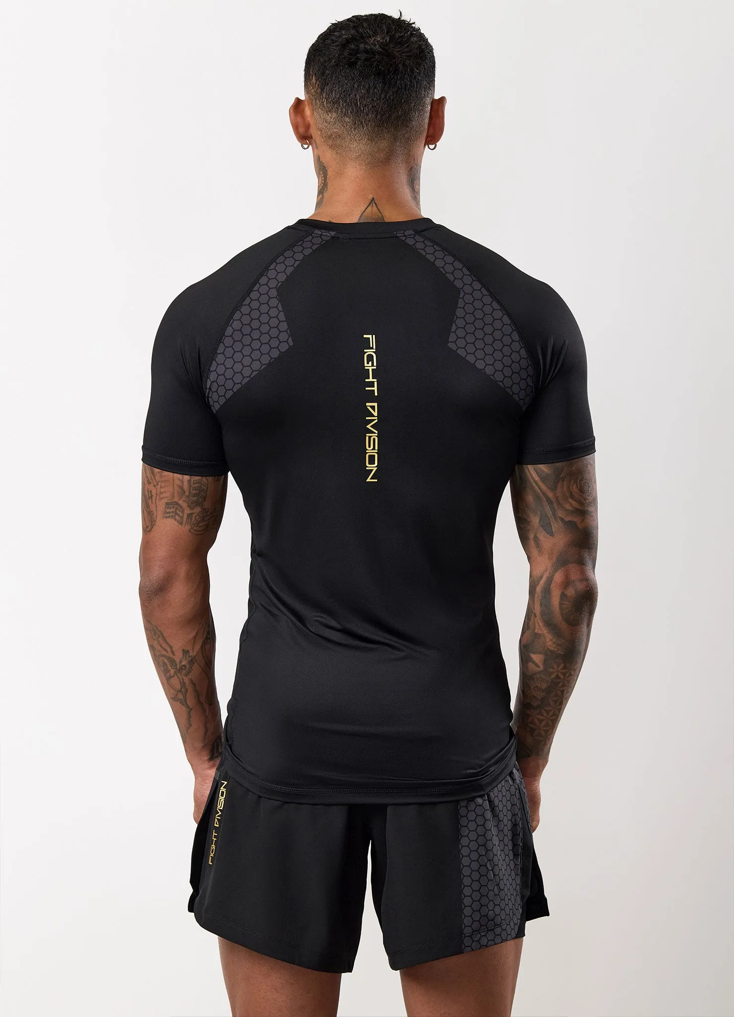 Gym King Fight Division Combat Short Sleeve Rash Guard - Black Classic Crew Neck Pastel color