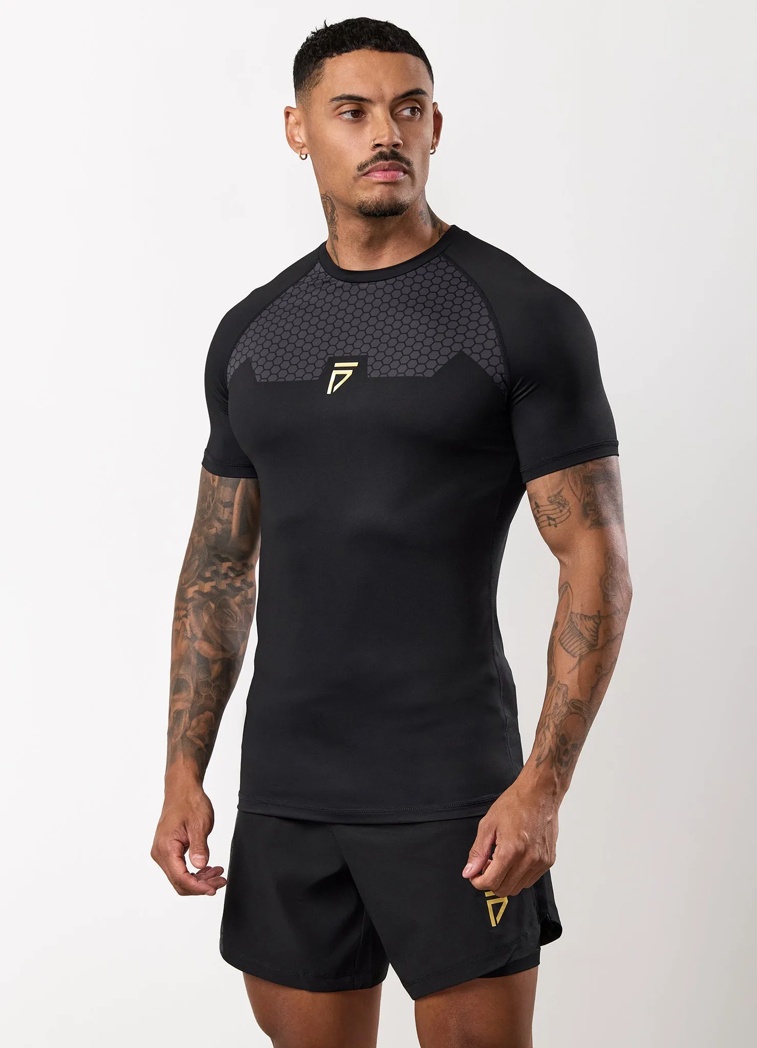 RelaxedFit Gym King Fight Division Combat Short Sleeve Rash Guard - Black