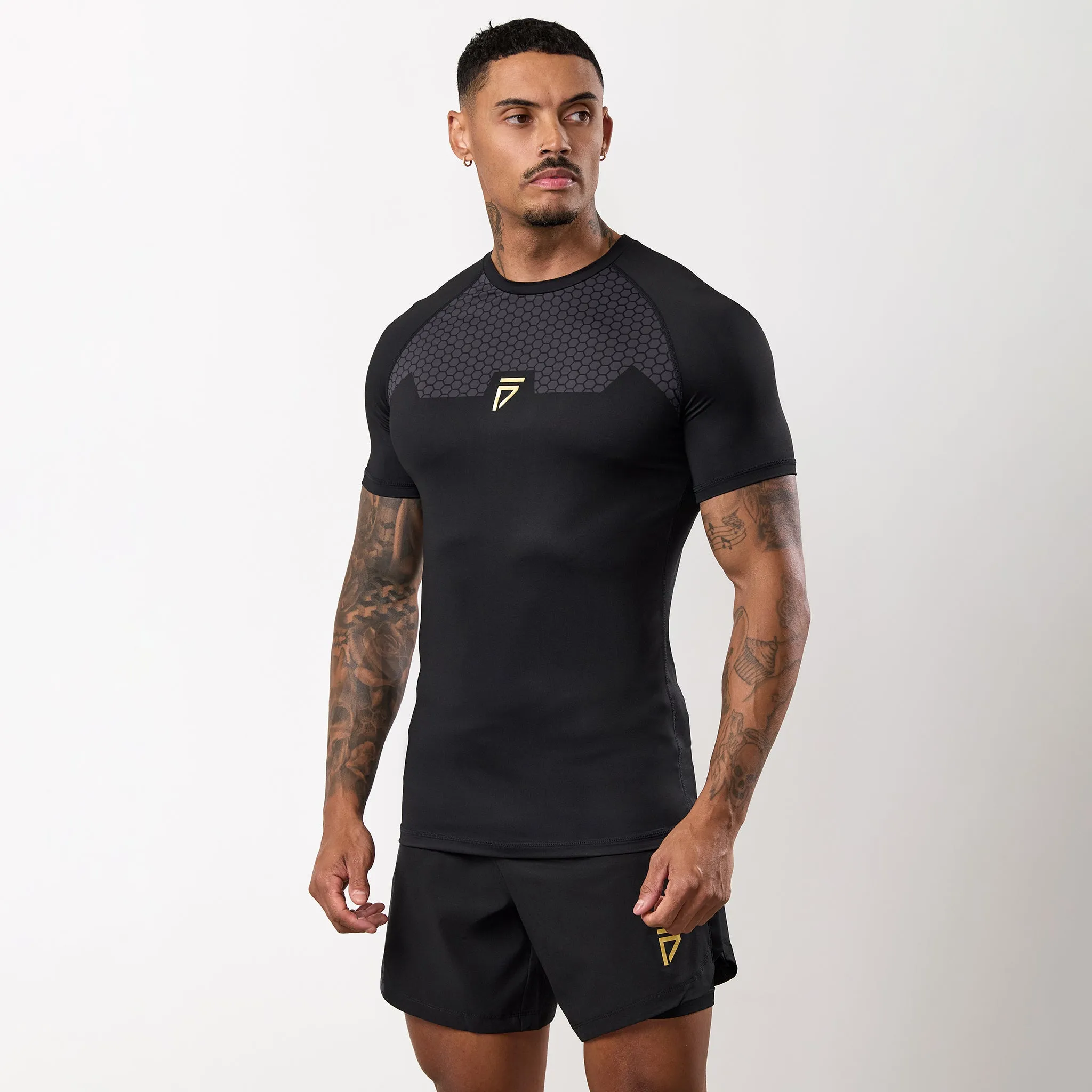 Gym King Fight Division Combat Short Sleeve Rash Guard - Black Sleek Fit Wear Lace trim