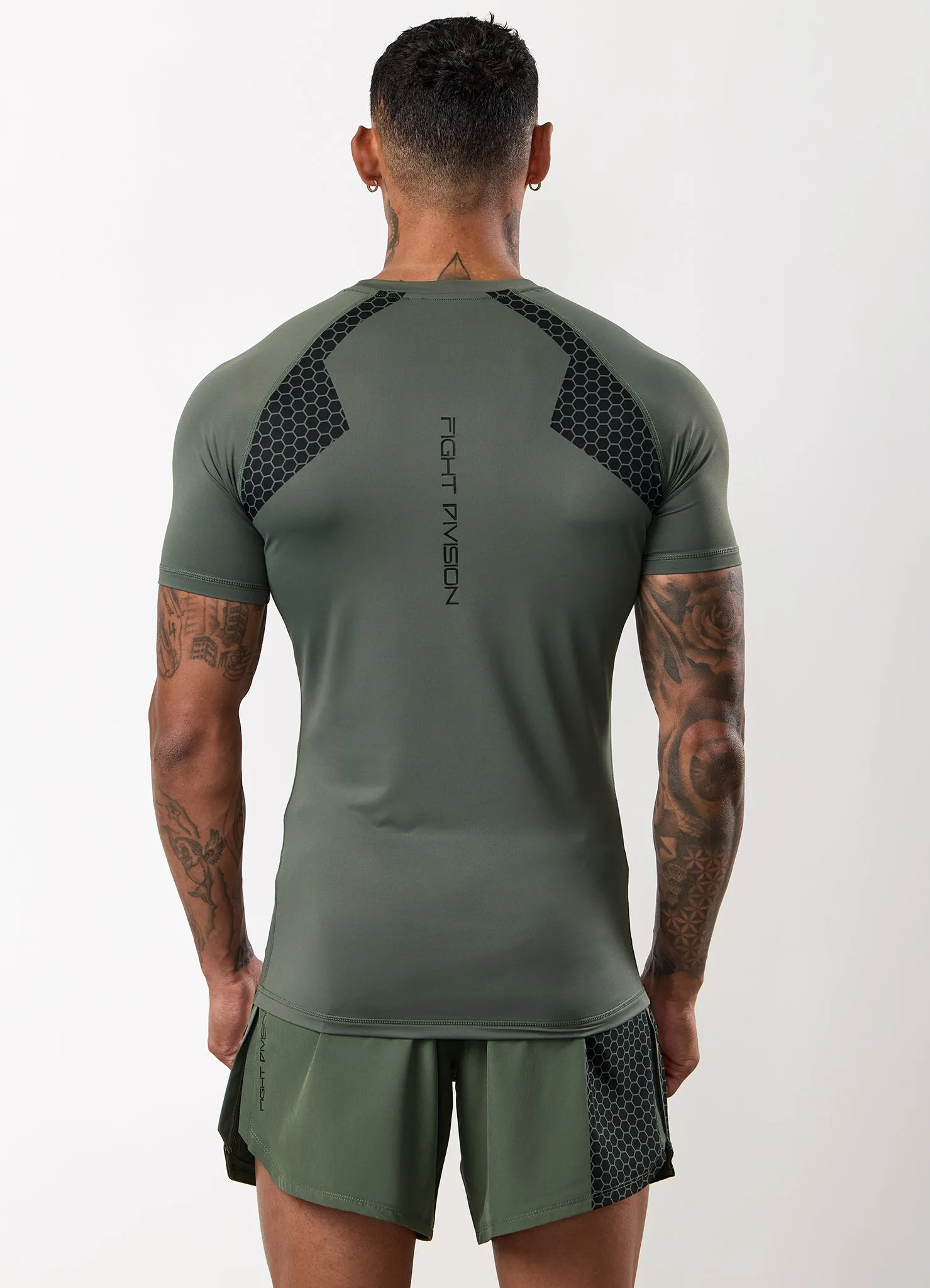 Gym King Fight Division Combat Short Sleeve Rash Guard - Deep Olive Comfy Active Fit