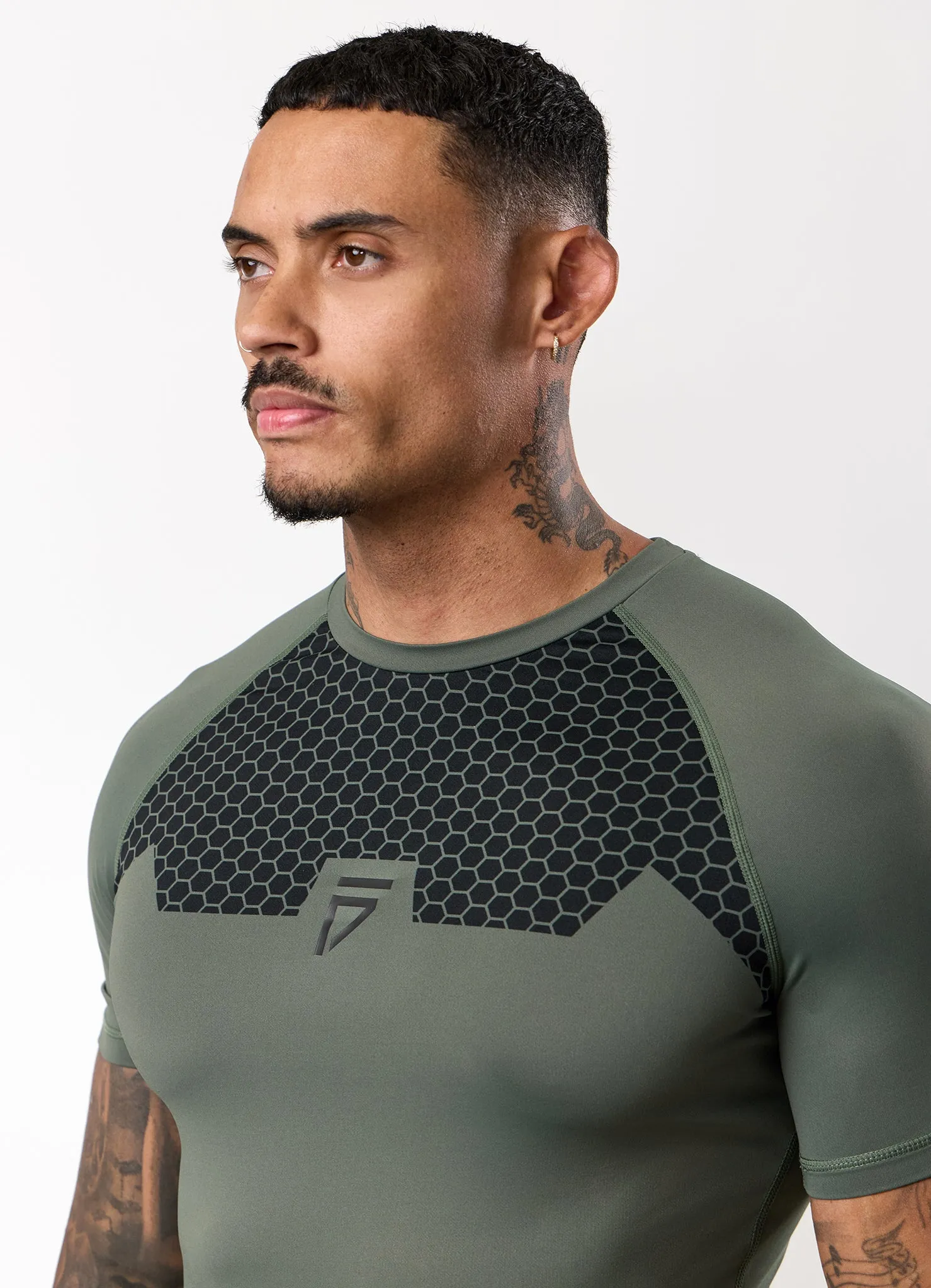 Gym King Fight Division Combat Short Sleeve Rash Guard - Deep Olive Cozy Layer Fit