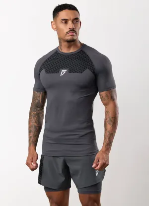 Slim Waist Gym King Fight Division Combat Short Sleeve Rash Guard - Graphite