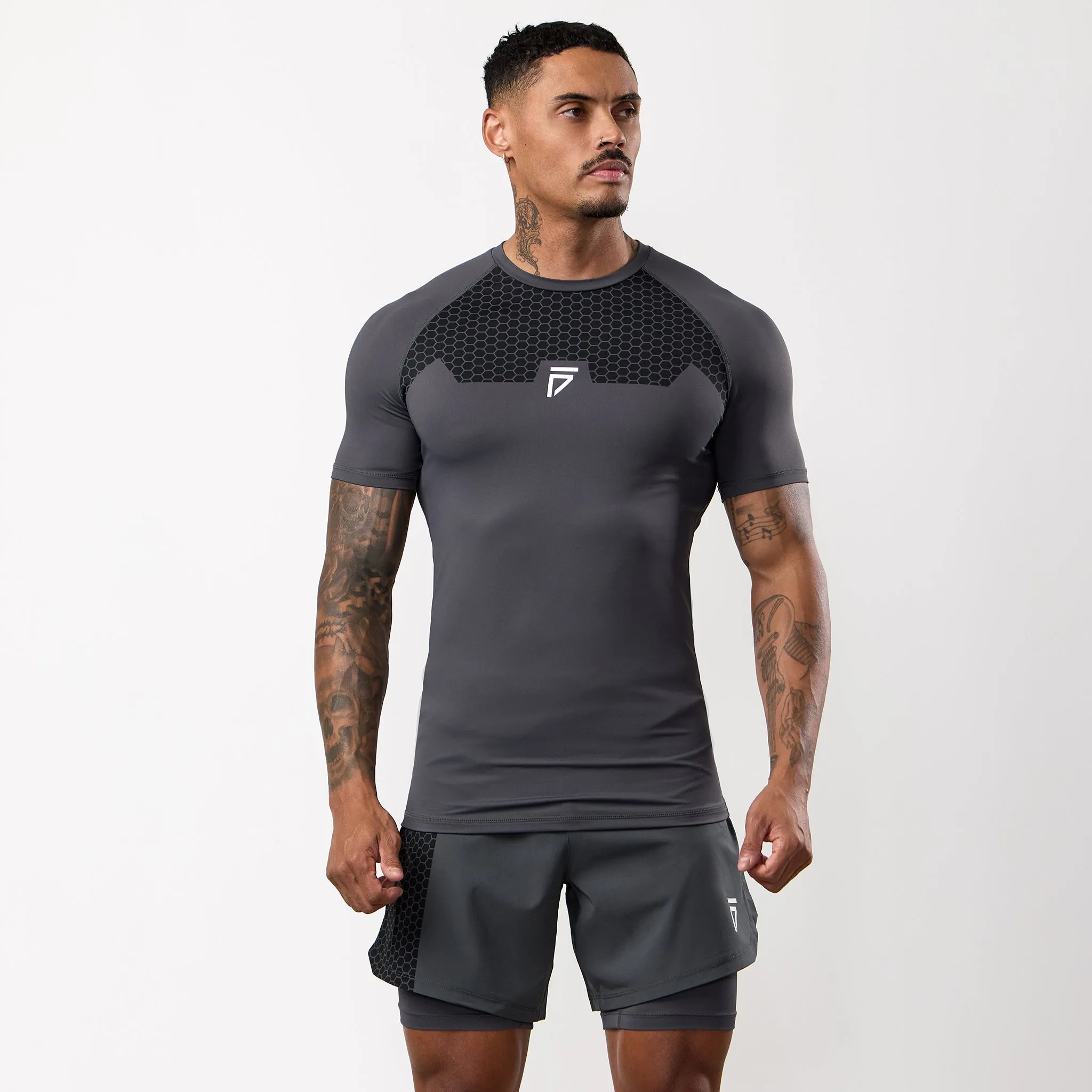 Sublimation Resistant Fabric Quick Dry Comfort Gym King Fight Division Combat Short Sleeve Rash Guard - Graphite