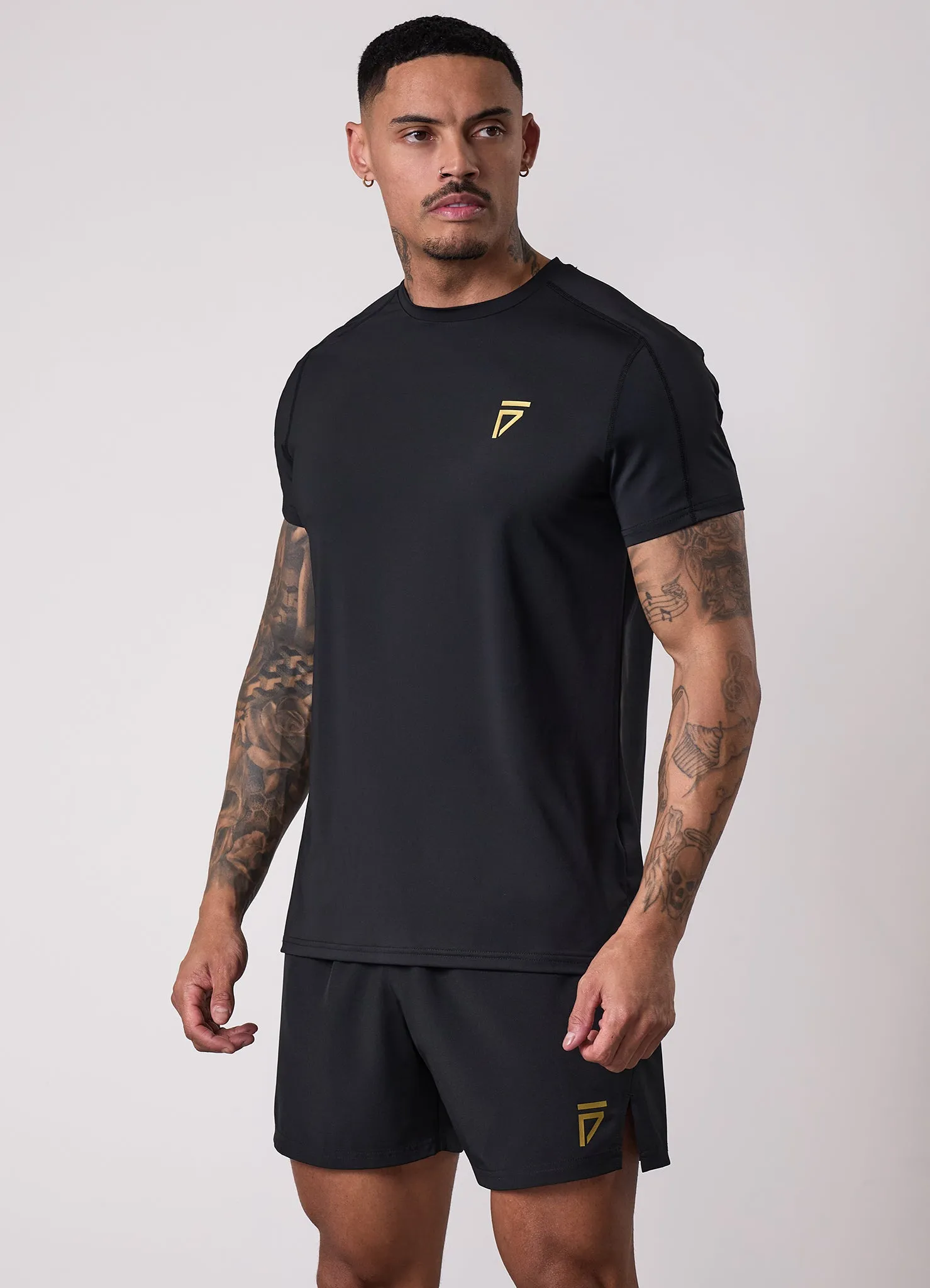 Gym King Fight Division Training Tee - Black/Gold Layered Hem Detail Sport Wear