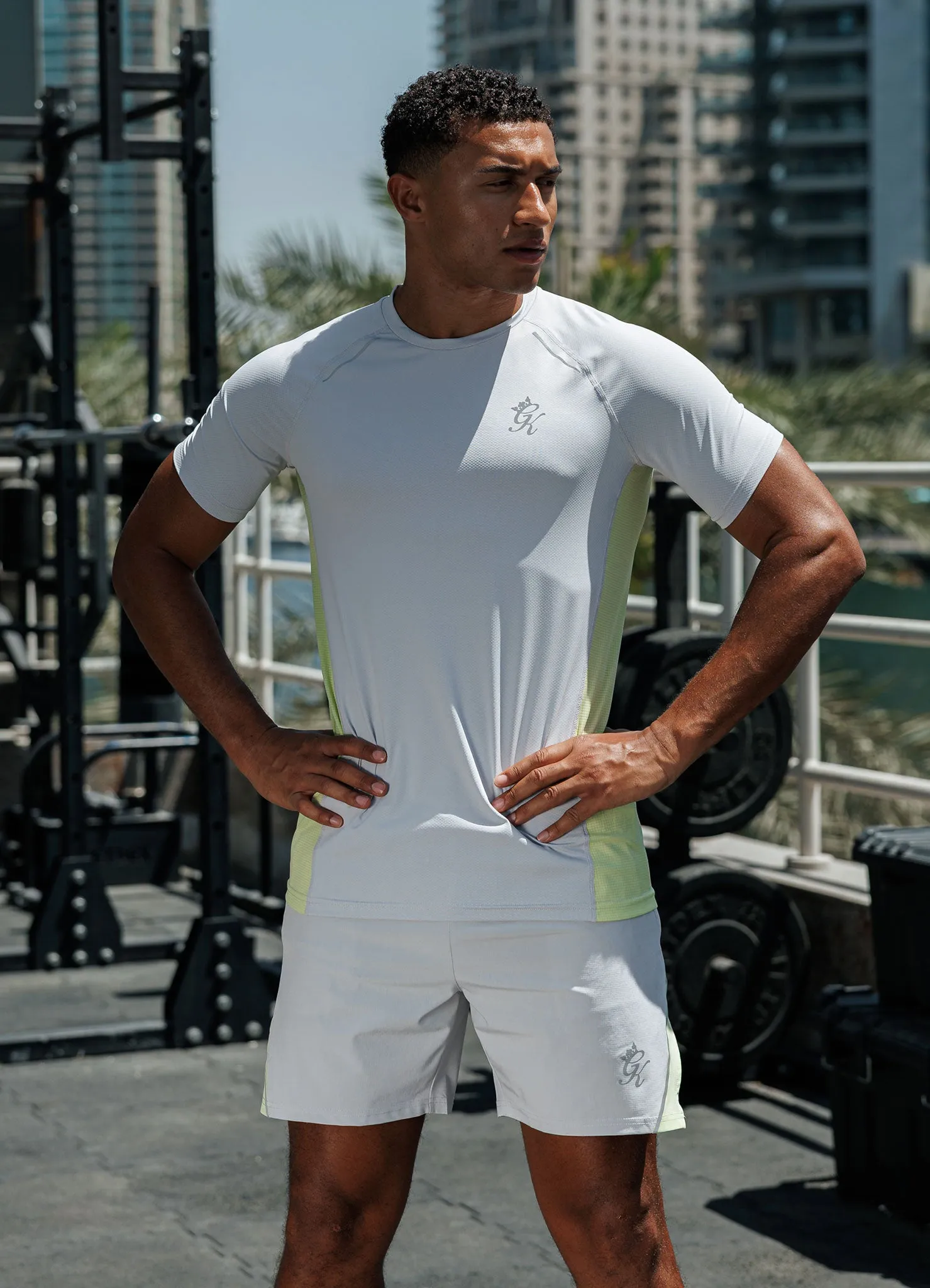 Gym King Flex 2.0 Tee - Light Grey/Sherbet Lime Quick-Dry Fabric Easygoing Wear
