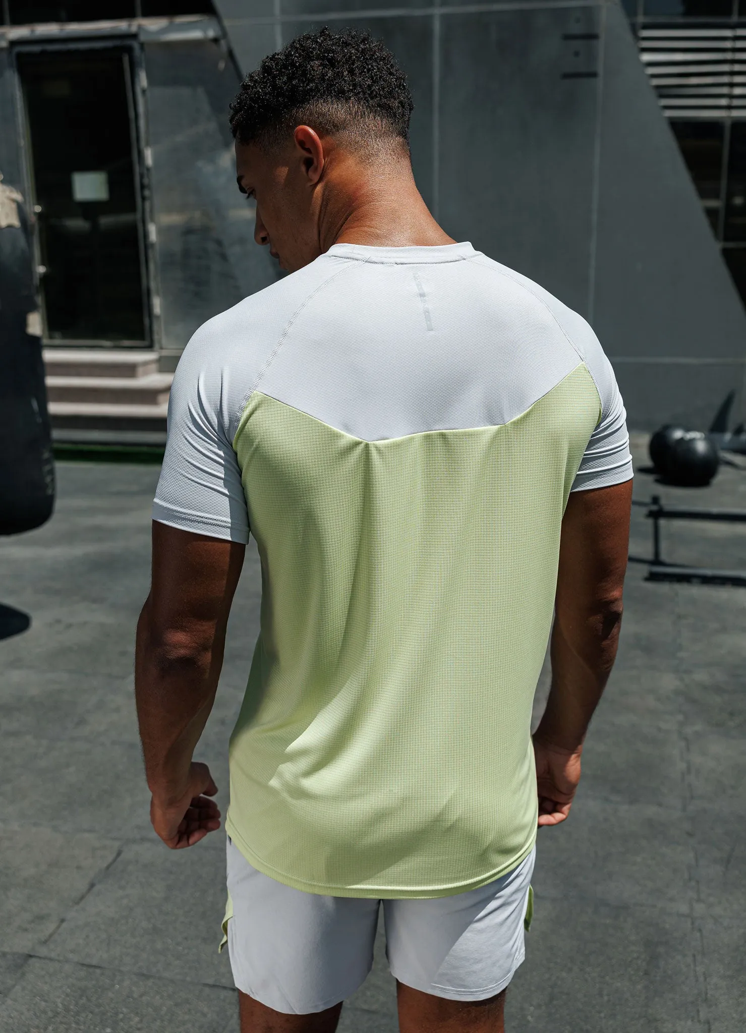 UV Protective Fabric Gym King Flex 2.0 Tee - Light Grey/Sherbet Lime