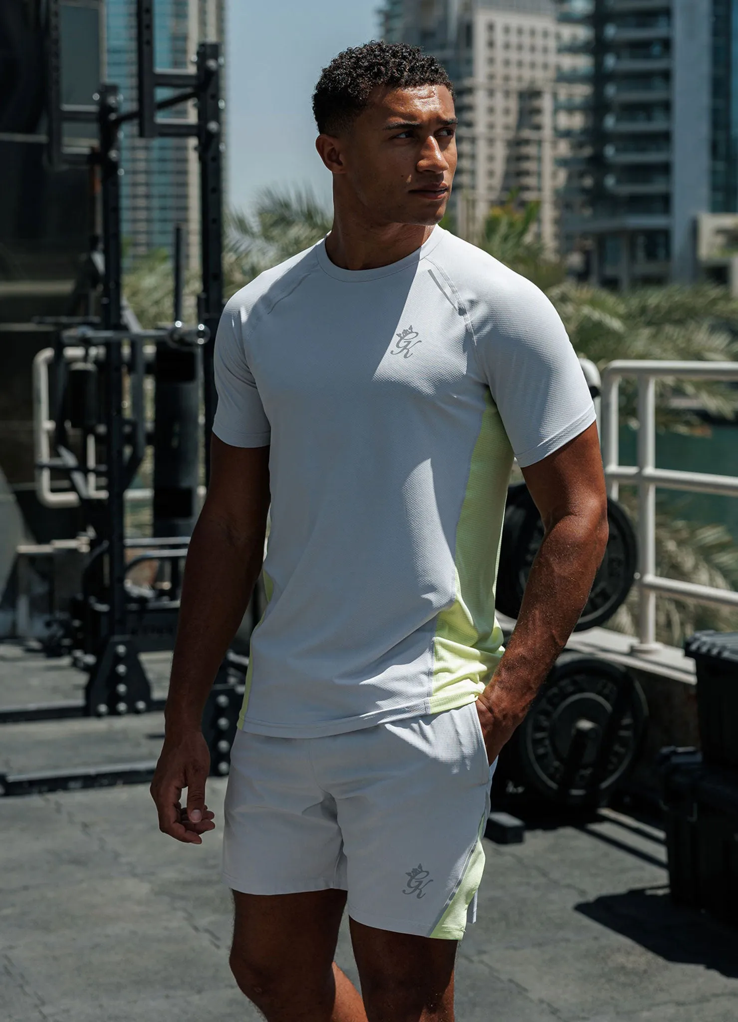 Gym King Flex 2.0 Tee - Light Grey/Sherbet Lime Cozy Vibe Heathered Texture