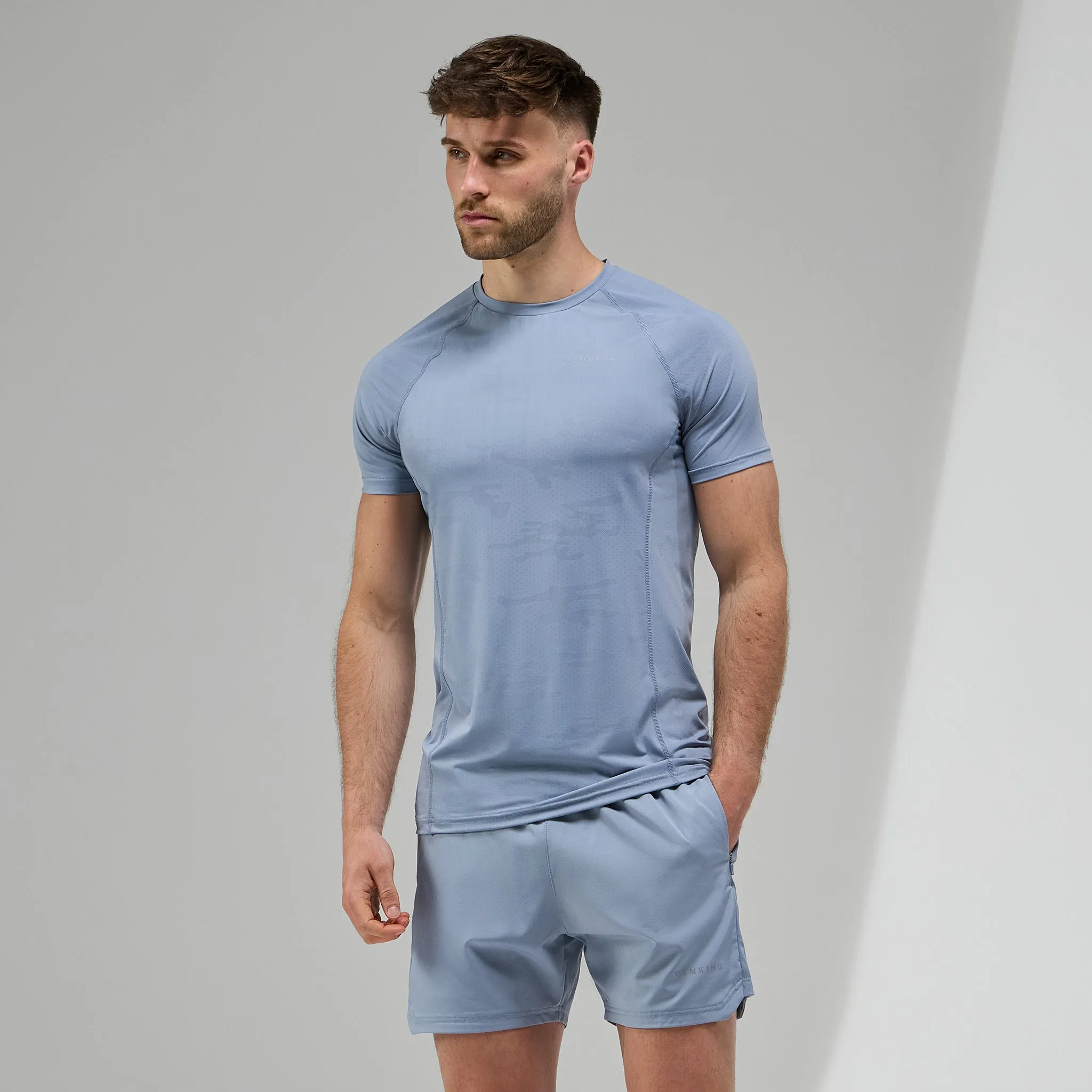 Gym King Focus Camo Knit Tee - Dusk Blue Sporty Appeal