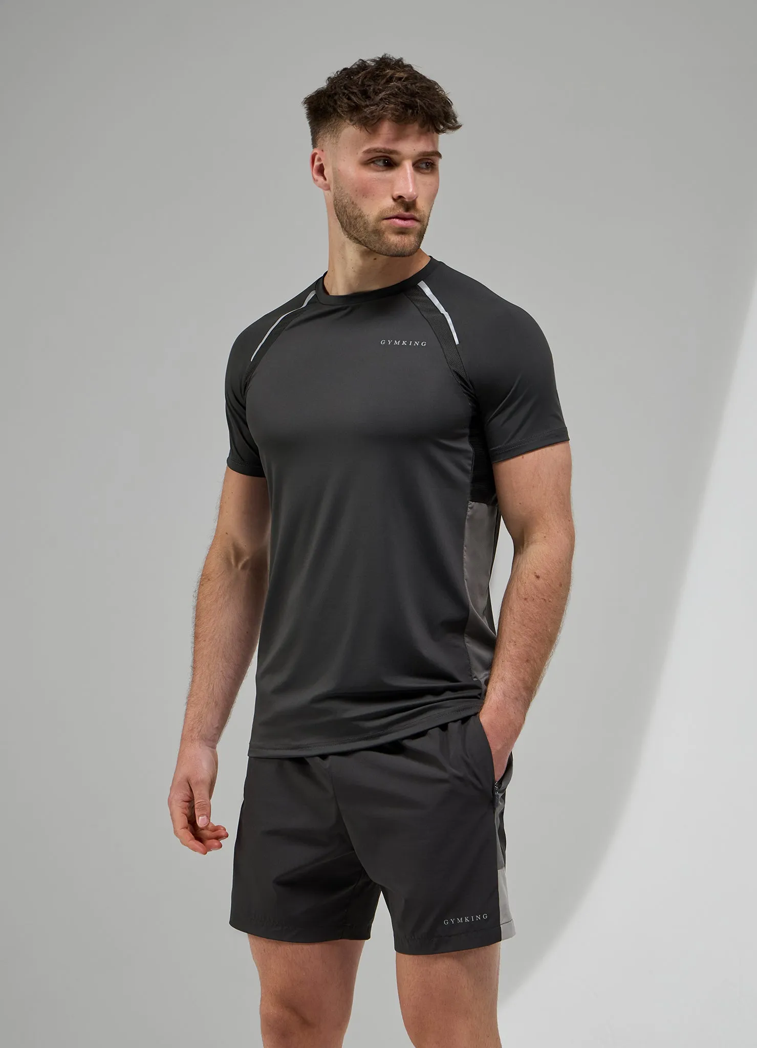 Quick Dry Performance Fashion-Ready Gym King Focus Woven Tee - Black / Twilight Grey
