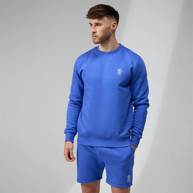 Gym King Fundamental Fleece Crew - Sonic Blue Abstract print Poplin